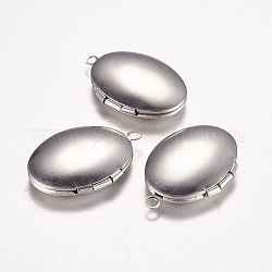 316 Stainless Steel Locket Pendants, Photo Frame Charms for Necklaces, Oval, Stainless Steel Color, 24x16x5mm, Hole: 1.6mm