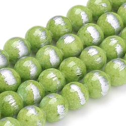 Natürliche Jade Perlen Stränge, gebürstete silberne Farbe, gefärbt, Runde, Rasen grün, 12 mm, Bohrung: 1 mm, ca. 32 Stk. / Strang, 15.7 Zoll (40 cm)
