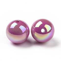Perles en plastique ABS, de couleur plaquée ab , ronde, violette, 16x15mm, Trou: 2mm