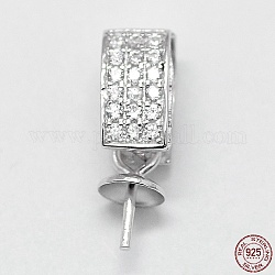 Bélières à pendentif en argent [925] rhodié, avec zircons, pour la moitié de perles percées, platine, 925mm, Trou: 14.5x4mm, pin: 3.5x6.5 mm