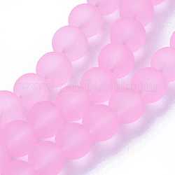Chapelets de perles en verre transparent, mat, ronde, perle rose, 10mm, Trou: 1.3~1.6mm, Environ 80 pcs/chapelet, 31.4 pouce