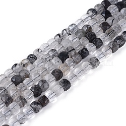 Natural Tourmalinated Quartz/Black Rutilated Quartz Beads Strands, Faceted, Cube, 4x4x4mm, Hole: 0.7mm, about 98~99pcs/strand, 15.35 inch~15.55 inch(39~39.5cm)
