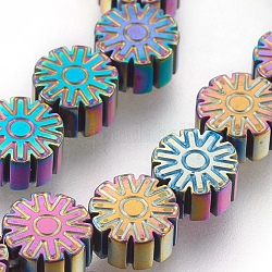 Chapelets de perles hématite électrolytique synthétique sans magnétique, fleur, multi-couleur plaquée, 6.5x3mm, Trou: 1mm, Environ 61 pcs/chapelet, 15.7 pouce (40 cm)