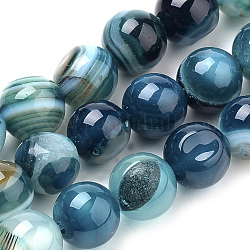 Chapelets de perles en agate à rayures naturelles/agates à bandes, teinte, ronde, bleu ciel, 8mm, Trou: 1mm, Environ 47 pcs/chapelet, 14.96 pouce (38 cm)