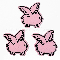 Computerized Embroidery Cloth Iron on/Sew on Patches, Appliques, Costume Accessories, Flying Pig, Pink, 68x67x1mm