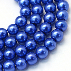 Cottura dipinto di perle di vetro perlato fili di perline rotondo, blu royal, 6~7mm, Foro: 1 mm, circa 145pcs/filo, 31.4 pollice