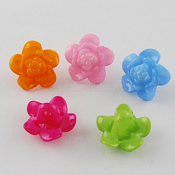 Acrylic Shank Buttons, Flower, Mixed Color, about 17mm long, 17mm wide, 3mm thick, hole: 3mm, about 1040pcs/500g