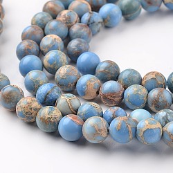 Brins de perles de jaspe impérial naturel, ronde, teinte, bleuet, 10mm, Trou: 1mm, Environ 38 pcs/chapelet, 15 pouce
