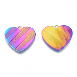 Ion Plating(IP) 304 Stainless Steel Pendants, Heart, Rainbow Color, 24.5x27x1mm, Hole: 1.6mm