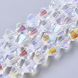 Chapelets de perles en verre électroplaqué, couleur ab à moitié plaqué, facette, Toupie, clair ab, 8x8mm, Trou: 1.5mm, Environ 37~39 pcs/chapelet, 12.01 pouce (30.5 cm)
