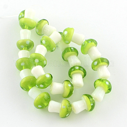 Pilz handgefertigten Glasperlen Stränge, grün gelb, 16x12 mm, Bohrung: 2 mm, ca. 20 Stk. / Strang, 13.7 Zoll
