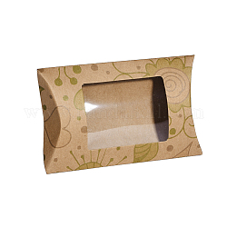 Scatole di cuscini di carta, confezione regalo di caramelle regalo, con finestra chiara, Modello floreale, Burlywood, 12.5x8x2.2cm