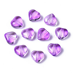 Perles de verre peintes par pulvérisation transparent, cœur, bleu violet, 7.5x8x4.5mm, Trou: 0.9mm