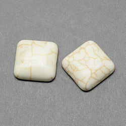 Cabochon posteriori in pietra sintetica turchese con gemme sintetiche, quadrato, fumo bianco, 8x8x4mm