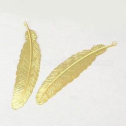Brass Bookmark, Golden Nickel Free, Leaf, about 23mm wide, 114mm long, hole: 2mm