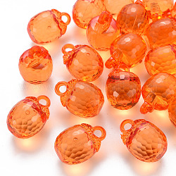 Autumn Theme Transparent Acrylic Pendants, Faceted, 3D Persimmon, Coral, 27.5x19.5mm, Hole: 4mm, about 95pcs/500g