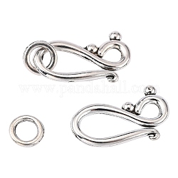 Tibetan Style Alloy Hook and Eye Clasps, Lead Free, Cadmium Free and Nickel Free, teardrop, Antique Silver, Hook: about 12mm wide, 20.5mm long, Eye: about 7.5mm in diameter, hole: 5mm