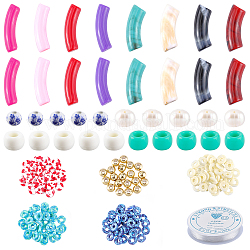 Nbeads DIY Chunky Tube Beads Bracelet Making Kit, Including Porcelain Ceramic & Polymer Clay & Acrylic & Brass Spacer Beads, Natural  Pearl Beads, Elastic Thread, Mixed Color, Tube Beads: 48pcs/set