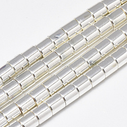 Chapelets de perles en hématite synthétique sans magnétiques, colonne, Plaqué Argent, 6x6mm, Trou: 2mm, Environ 67 pcs/chapelet, 16.1 pouce
