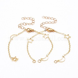 Star & Moon Bracelet Makings, with Brass Curb Chains, 304 Stainless Steel Lobster Claw Clasps & Jump Rings, Golden, 5-7/8 inch(15cm), Hole: 2.5mm