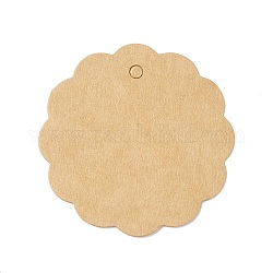 100 etichetta regalo in carta kraft bianca, tondo piatto con bordi ondulati, Burlywood, 5.95x0.05cm, Foro: 4 mm