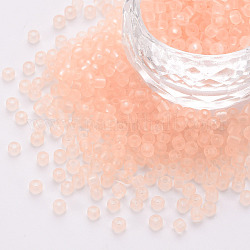 8/0 transparentes abalorios de cristal de la semilla, agujero redondo, colores esmerilado, redondo, peachpuff, 3~4x2~3mm, agujero: 0.8 mm, aproximamente 15000 unidades / libra