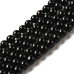 Natürliche Achat Perlen Stränge, gefärbt, Runde, Schwarz, 6 mm, Bohrung: 1 mm, ca. 65 Stk. / Strang, 15.5 Zoll