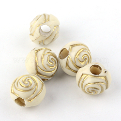 Perles acryliques de placage de fleurs, métal doré enlaça, beige, 12x12mm, Trou: 4mm, environ 750 pcs/500 g