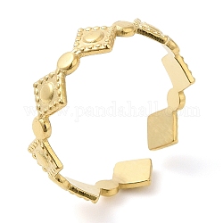 304 anneau de manchette ouvert losange en acier inoxydable pour femme, véritable 14k plaqué or, diamètre intérieur: 17 mm