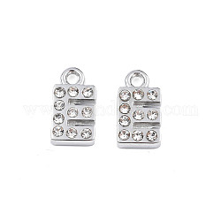304 Stainless Steel Charms, with Crystal Rhinestone, Letter, Letter.E, 10~10.5x2~8x2mm, Hole: 1.2mm