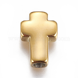304 Stainless Steel Beads, Cross, Golden, 14x10x4mm, Hole: 2.5mm