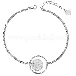 Bracelet de cheville à breloque ronde plate en argent sterling plaqué rhodium 925 avec anneau, bijoux pour femmes pour la plage d'été, platine, 7-1/2 pouce (19 cm)