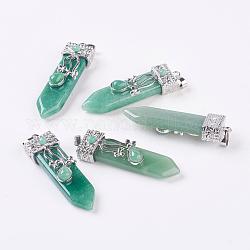 Natural Green Aventurine Big Pendants, with Alloy Findings, Arrow, Platinum, 56~58x16x10mm, Hole: 5x7mm