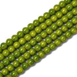 Perles de verre normales, vert jaune, 6mm, Trou: 0.5mm, Environ 68 pcs/chapelet, 16'' (40.64 cm)