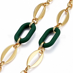 Cadenas de eslabones ovales de latón hechas a mano, con anillos de unión acrílicos, sin soldar, real 18k chapado en oro, verde oscuro, link: 8.5x6.5x2 mm y 24x12x2 mm, acrílico: 27.5x16.5x4.5 mm.
