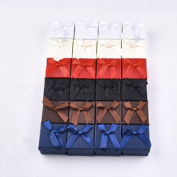 Cardboard Ring Boxes, with Sponge Inside, Square with Bowknot, Mixed Color, 5x5x4cm