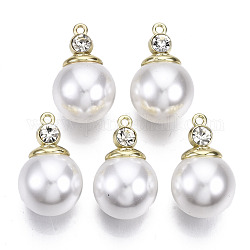 Alloy Pendants, with Rhinestone and ABS Plastic Imitation Pearl, Cadmium Free & Nickel Free & Lead Free, White, 25.5x16x16mm, Hole: 1.6mm