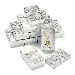 Cajas de sistema de la joya de cartón rectangular, 2 ranuras, con bowknot fuera y esponja por dentro, para los anillos y los pendientes, plata, 83x53x27mm