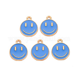 Alloy Enamel Charms, Cadmium Free & Lead Free, Smiling Face, Light Gold, Royal Blue, 14.5x12x1.5mm, Hole: 1.5mm