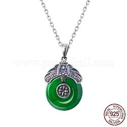 925 ciondolo in argento sterling, con perle di giada naturale, ciambella, verde, argento antico
