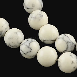Chapelets de perles rondes en pierre de turquoise synthétique, teinte, blanc, 10mm, Trou: 1.5mm, Environ 40 pcs/chapelet, 15.7 pouce