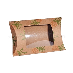 Boîtes d'oreiller en papier, boîte d'emballage de bonbons cadeau, avec fenêtre transparente, motif d'ananas, burlywood, 12.5x8x2.2 cm