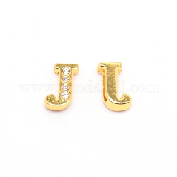 Alloy Slide Charms, with Crystal Rhinestone and Initial Letter A~Z, Letter.J, J: 11.5x7.5x4mm, Hole: 1.5x8mm