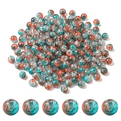 50g de perles acryliques craquelées transparentes, ronde, turquoise foncé, 8x7.5mm, Trou: 1.8mm