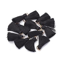 Nylon Thread Tassel Pendant Decorations, with Golden Iron Jump Rings, Random Color Binding Threads, Black, 19~30x9~11mm