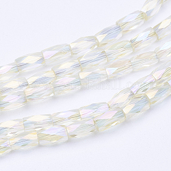 Chapelets de perles en verre transparent électrolytique, plein arc-en-plaqué, facette, colonne, mocassin, 5x3mm, trou: 0.5mm, environ 100 pcs/chapelet, 19.4 pouces