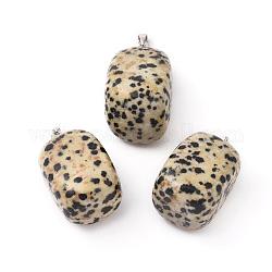 Dalmatiner Jaspis Anhänger Natur, mit platinen Messing Zubehör  , Nuggets, 23~30x13~22x12~20 mm, Bohrung: 5x3 mm