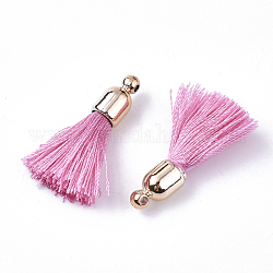 Polyester Tassel Pendant Decorations, with CCB Plastic Findings, Light Gold, Flamingo, 25~30x6mm, Hole: 1.5mm