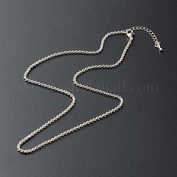 304 Edelstahl rolo Kette Halsketten, mit Messingkettenverlängerer, Silber, 45x0.25 cm