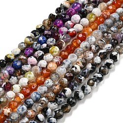 Dyed Natural Fire Crackle Agate Beads Strands, Faceted Round, Mixed Color, 4mm, Hole: 0.8mm, about 94~95pcs/strand, 14.37~14.57 inch(36.5~37cm)